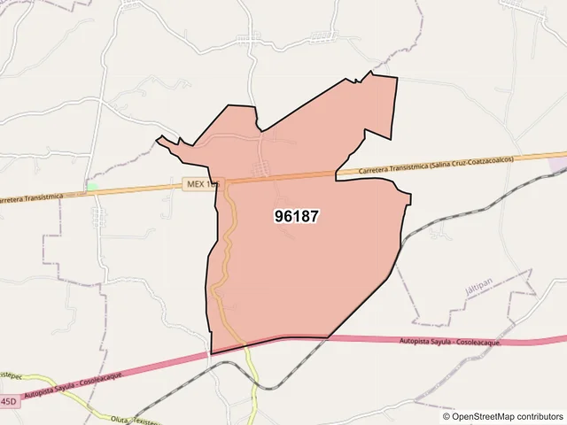 Mapa del código postal 96187, Texistepec, Veracruz de Ignacio de la Llave