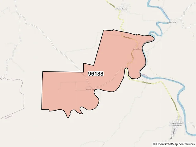 Mapa del código postal 96188, Texistepec, Veracruz de Ignacio de la Llave
