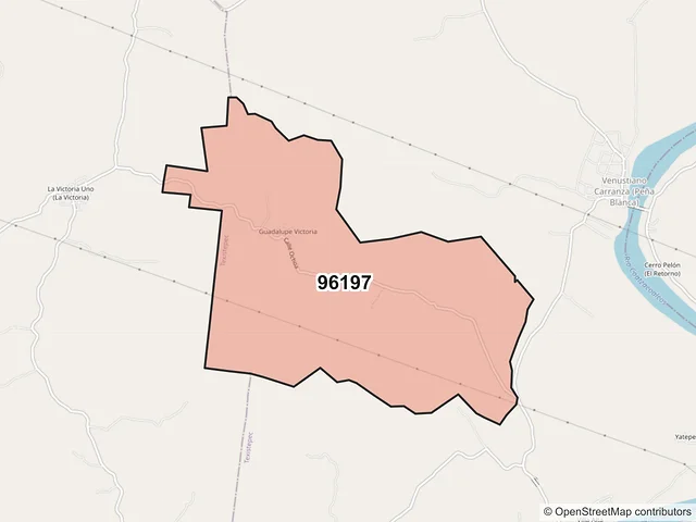 Mapa del código postal 96197, Texistepec, Veracruz de Ignacio de la Llave