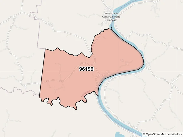 Mapa del código postal 96199, Texistepec, Veracruz de Ignacio de la Llave