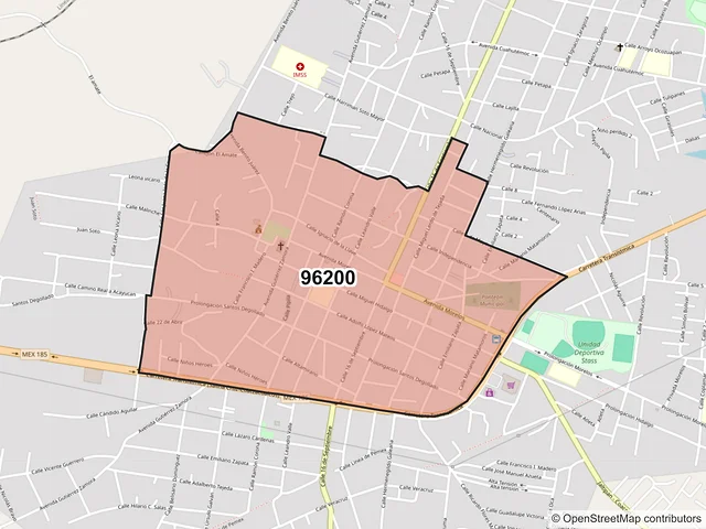Mapa del código postal 96200, Jáltipan, Veracruz de Ignacio de la Llave