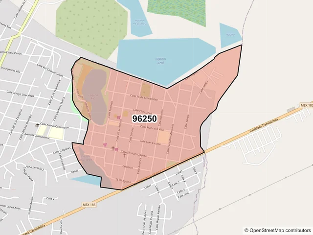 Mapa del código postal 96250, Jáltipan, Veracruz de Ignacio de la Llave