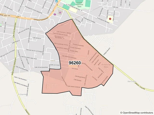 Mapa del código postal 96260, Jáltipan, Veracruz de Ignacio de la Llave