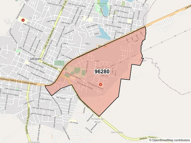 Mapa del código postal 96280, Jáltipan, Veracruz de Ignacio de la Llave