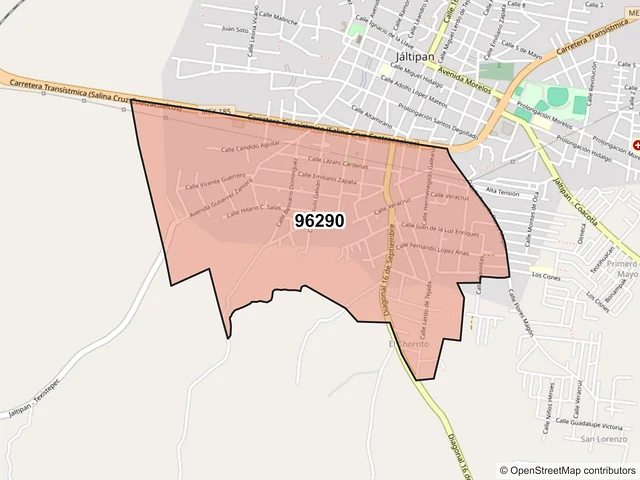 Mapa del código postal 96290, Jáltipan, Veracruz de Ignacio de la Llave