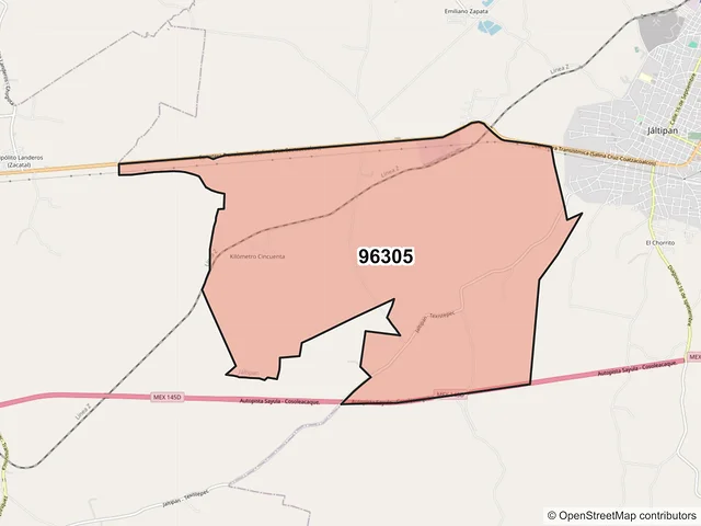 Mapa del código postal 96305, Jáltipan, Veracruz de Ignacio de la Llave