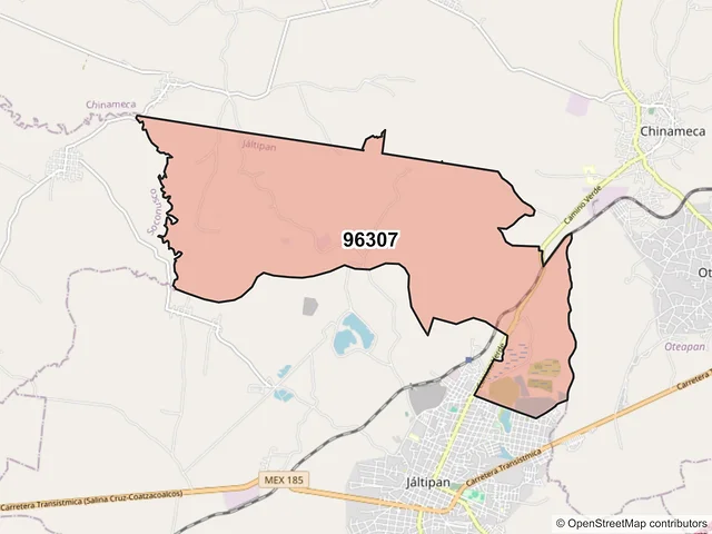 Mapa del código postal 96307, Jáltipan, Veracruz de Ignacio de la Llave