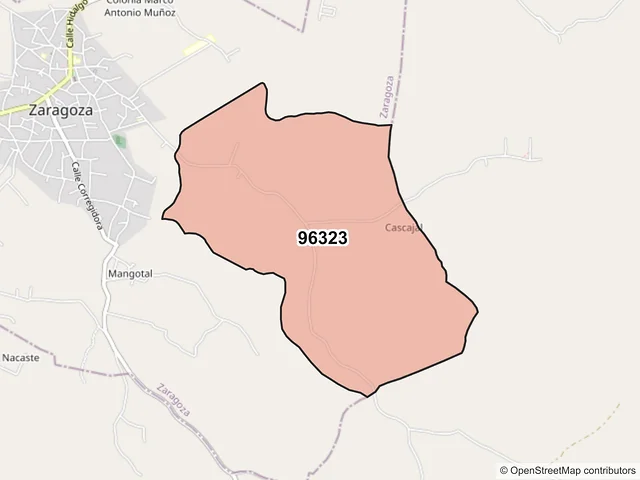Mapa del código postal 96323, Zaragoza, Veracruz de Ignacio de la Llave