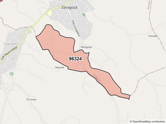 Mapa del código postal 96324, Zaragoza, Veracruz de Ignacio de la Llave