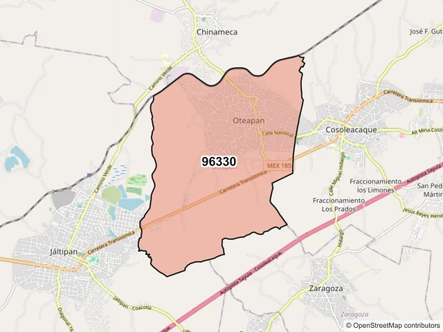 Mapa del código postal 96330, Oteapan, Veracruz de Ignacio de la Llave