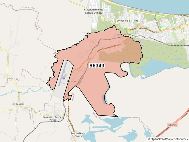 Mapa del código postal 96343, Cosoleacaque, Veracruz de Ignacio de la Llave