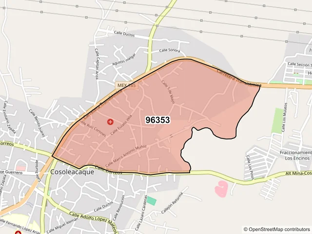 Mapa del código postal 96353, Cosoleacaque, Veracruz de Ignacio de la Llave