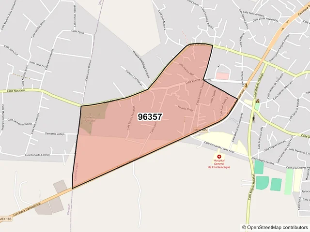 Mapa del código postal 96357, Cosoleacaque, Veracruz de Ignacio de la Llave