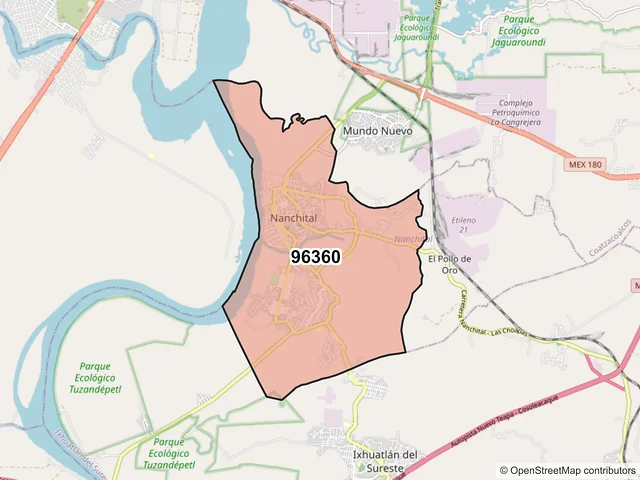 Mapa del código postal 96360, Nanchital de Lázaro Cárdenas del Río, Veracruz de Ignacio de la Llave