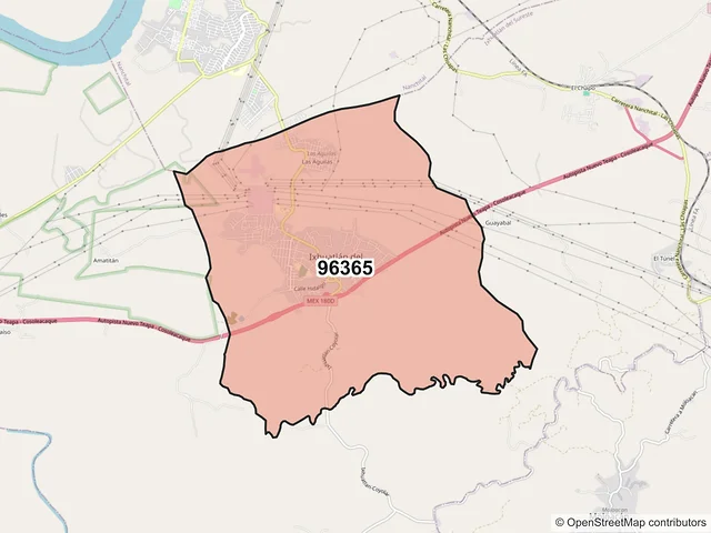 Mapa del código postal 96365, Ixhuatlán del Sureste, Veracruz de Ignacio de la Llave