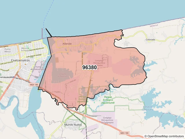 Mapa del código postal 96380, Coatzacoalcos, Veracruz de Ignacio de la Llave