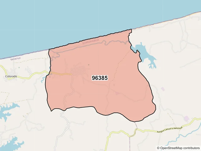Mapa del código postal 96385, Coatzacoalcos, Veracruz de Ignacio de la Llave