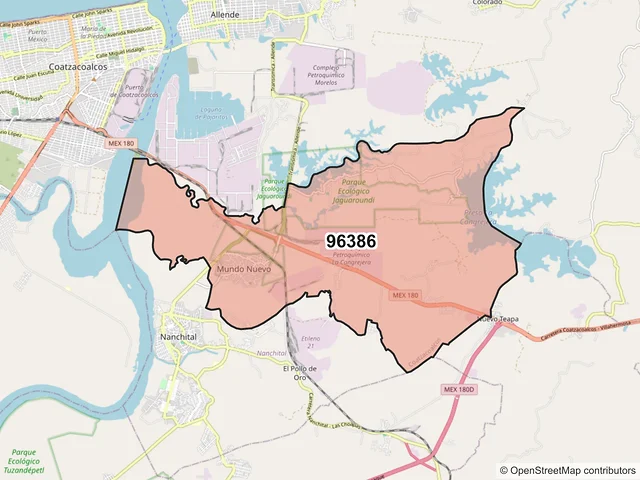 Mapa del código postal 96386, Coatzacoalcos, Veracruz de Ignacio de la Llave