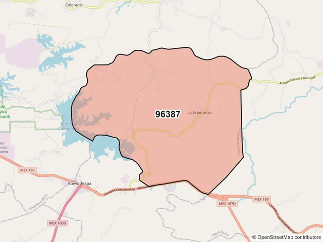 Mapa del código postal 96387, Coatzacoalcos, Veracruz de Ignacio de la Llave