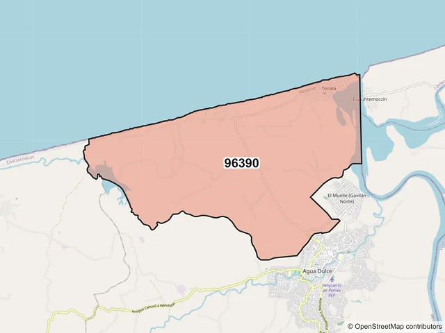 Mapa del código postal 96390, Agua Dulce, Veracruz de Ignacio de la Llave