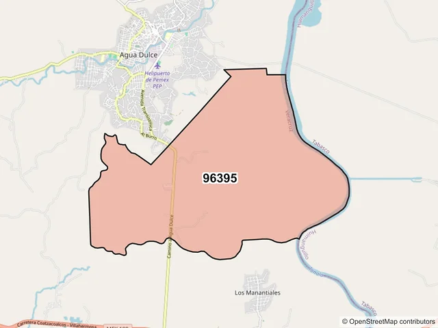 Mapa del código postal 96395, Agua Dulce, Veracruz de Ignacio de la Llave