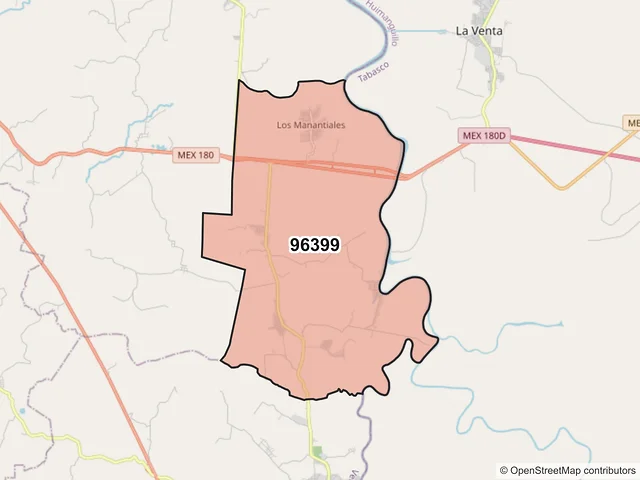 Mapa del código postal 96399, Agua Dulce, Veracruz de Ignacio de la Llave