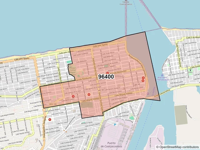 Mapa del código postal 96400, Coatzacoalcos, Veracruz de Ignacio de la Llave