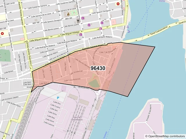 Mapa del código postal 96430, Coatzacoalcos, Veracruz de Ignacio de la Llave