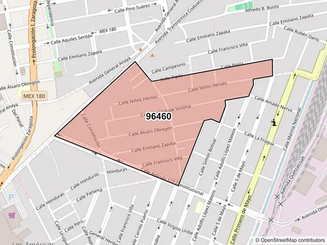 Mapa del código postal 96460, Coatzacoalcos, Veracruz de Ignacio de la Llave
