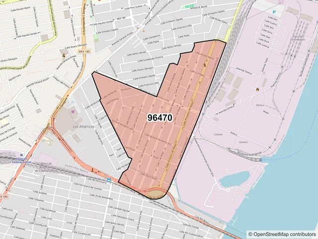 Mapa del código postal 96470, Coatzacoalcos, Veracruz de Ignacio de la Llave