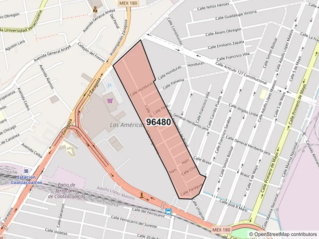 Mapa del código postal 96480, Coatzacoalcos, Veracruz de Ignacio de la Llave