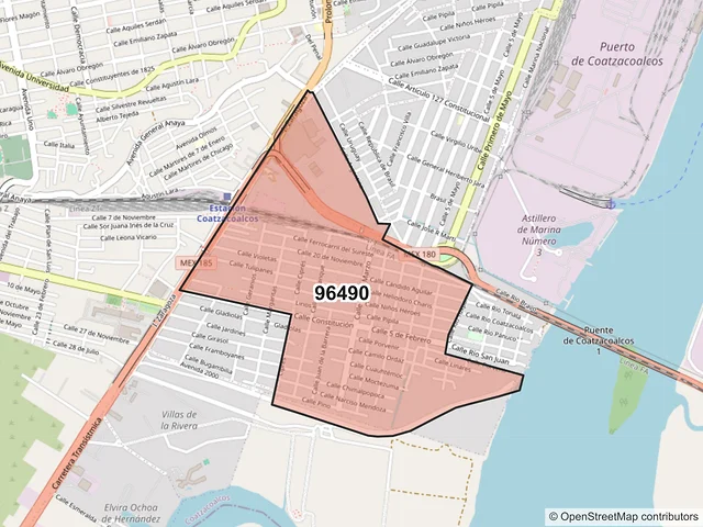 Mapa del código postal 96490, Coatzacoalcos, Veracruz de Ignacio de la Llave