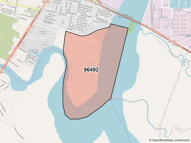 Mapa del código postal 96492, Coatzacoalcos, Veracruz de Ignacio de la Llave