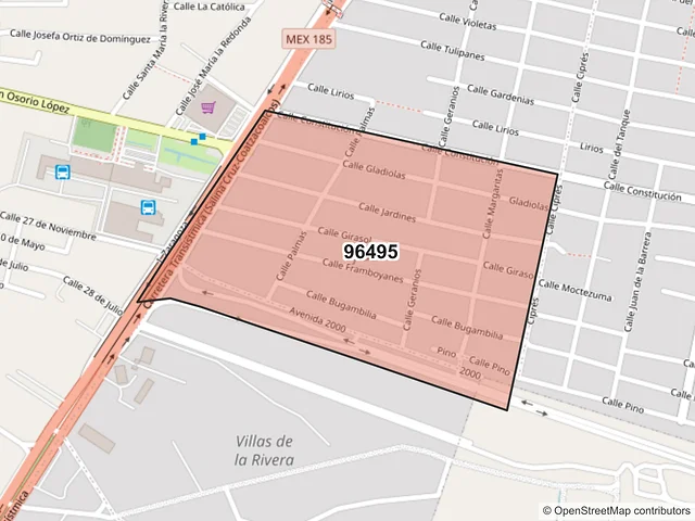 Mapa del código postal 96495, Coatzacoalcos, Veracruz de Ignacio de la Llave