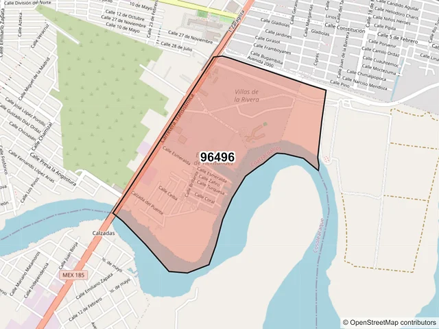 Mapa del código postal 96496, Coatzacoalcos, Veracruz de Ignacio de la Llave