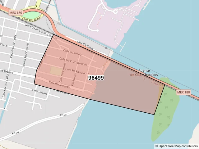 Mapa del código postal 96499, Coatzacoalcos, Veracruz de Ignacio de la Llave