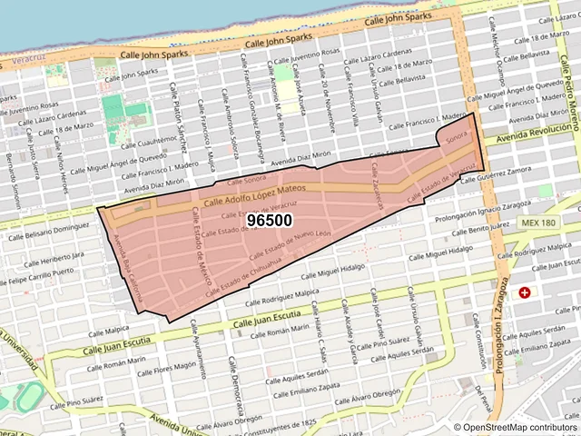 Mapa del código postal 96500, Coatzacoalcos, Veracruz de Ignacio de la Llave