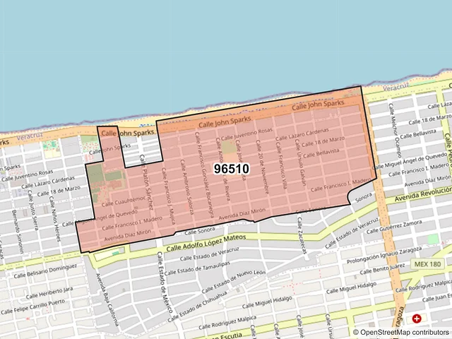 Mapa del código postal 96510, Coatzacoalcos, Veracruz de Ignacio de la Llave