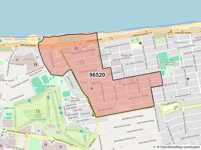 Mapa del código postal 96520, Coatzacoalcos, Veracruz de Ignacio de la Llave