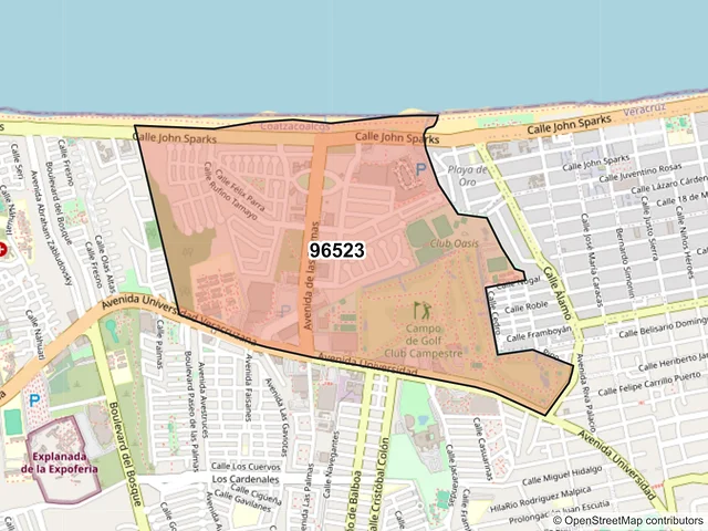 Mapa del código postal 96523, Coatzacoalcos, Veracruz de Ignacio de la Llave