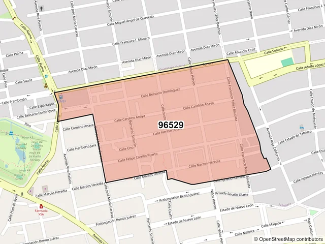 Mapa del código postal 96529, Coatzacoalcos, Veracruz de Ignacio de la Llave