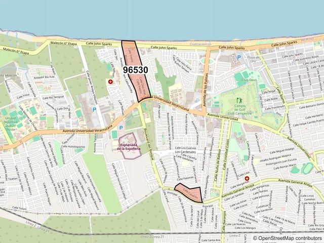 Mapa del código postal 96530, Coatzacoalcos, Veracruz de Ignacio de la Llave