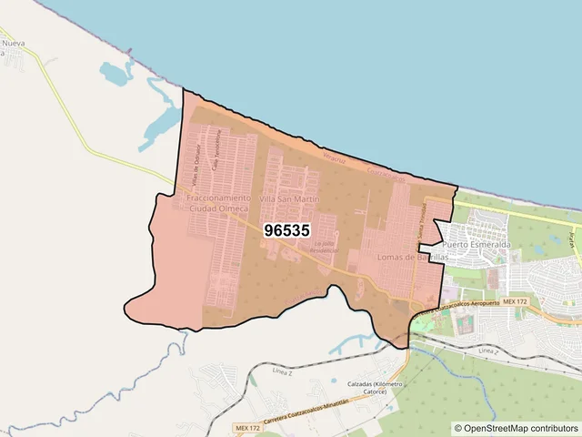 Mapa del código postal 96535, Coatzacoalcos, Veracruz de Ignacio de la Llave