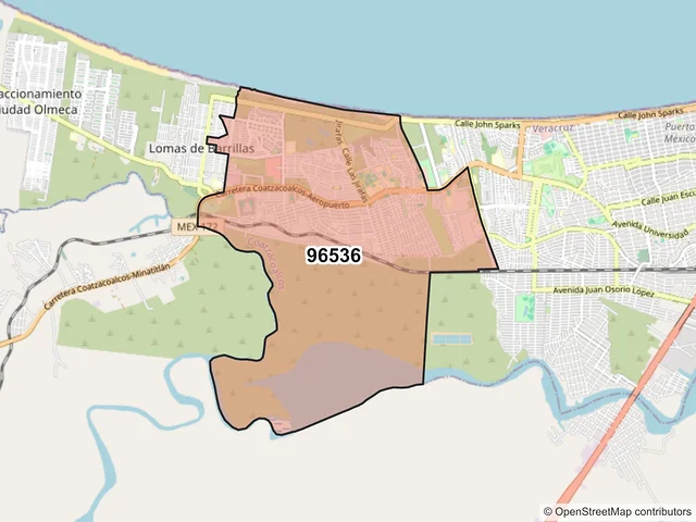 Mapa del código postal 96536, Coatzacoalcos, Veracruz de Ignacio de la Llave