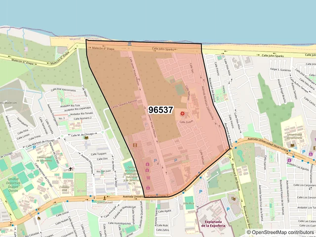 Mapa del código postal 96537, Coatzacoalcos, Veracruz de Ignacio de la Llave