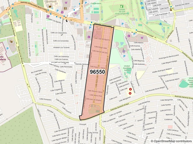 Mapa del código postal 96550, Coatzacoalcos, Veracruz de Ignacio de la Llave