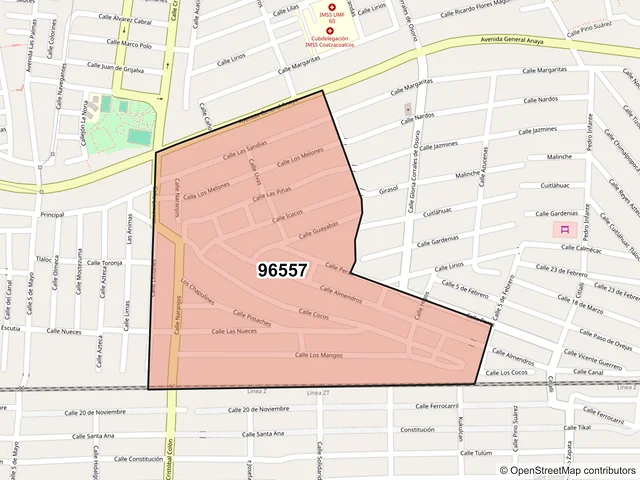 Mapa del código postal 96557, Coatzacoalcos, Veracruz de Ignacio de la Llave