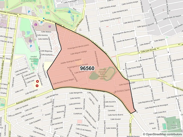 Mapa del código postal 96560, Coatzacoalcos, Veracruz de Ignacio de la Llave