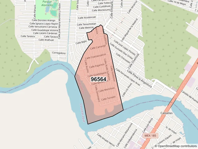 Mapa del código postal 96564, Coatzacoalcos, Veracruz de Ignacio de la Llave