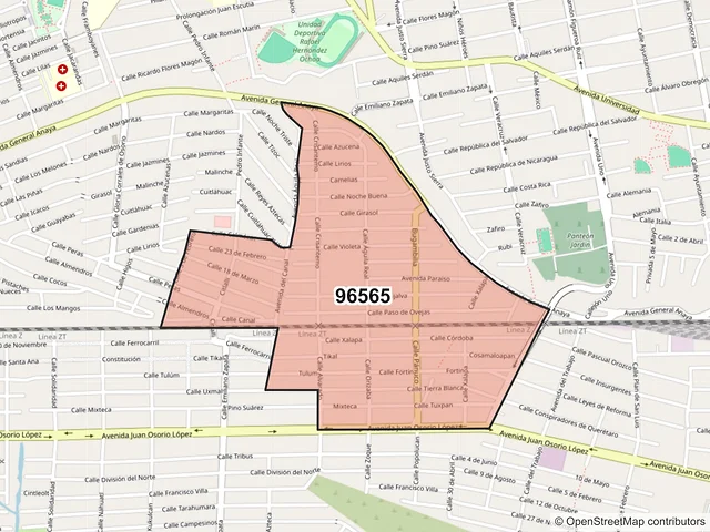 Mapa del código postal 96565, Coatzacoalcos, Veracruz de Ignacio de la Llave